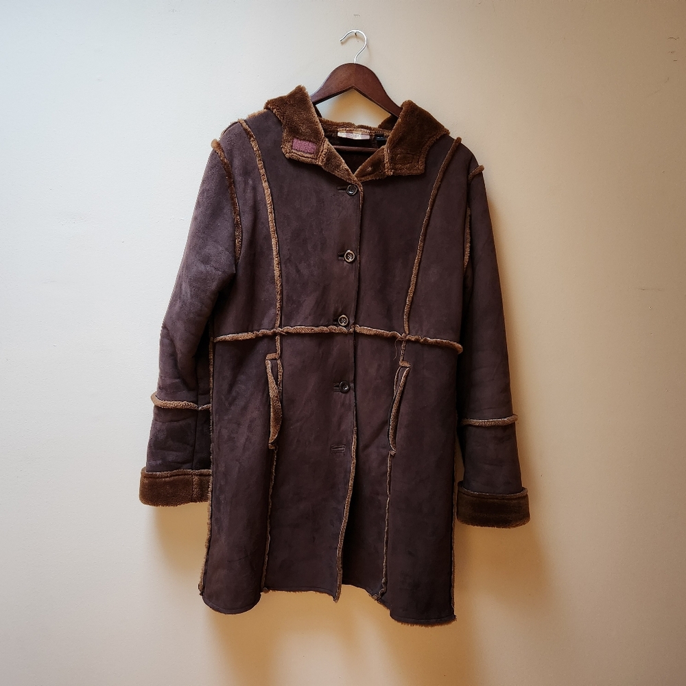 Vintage Faux Suede Brown Sherpa Coat